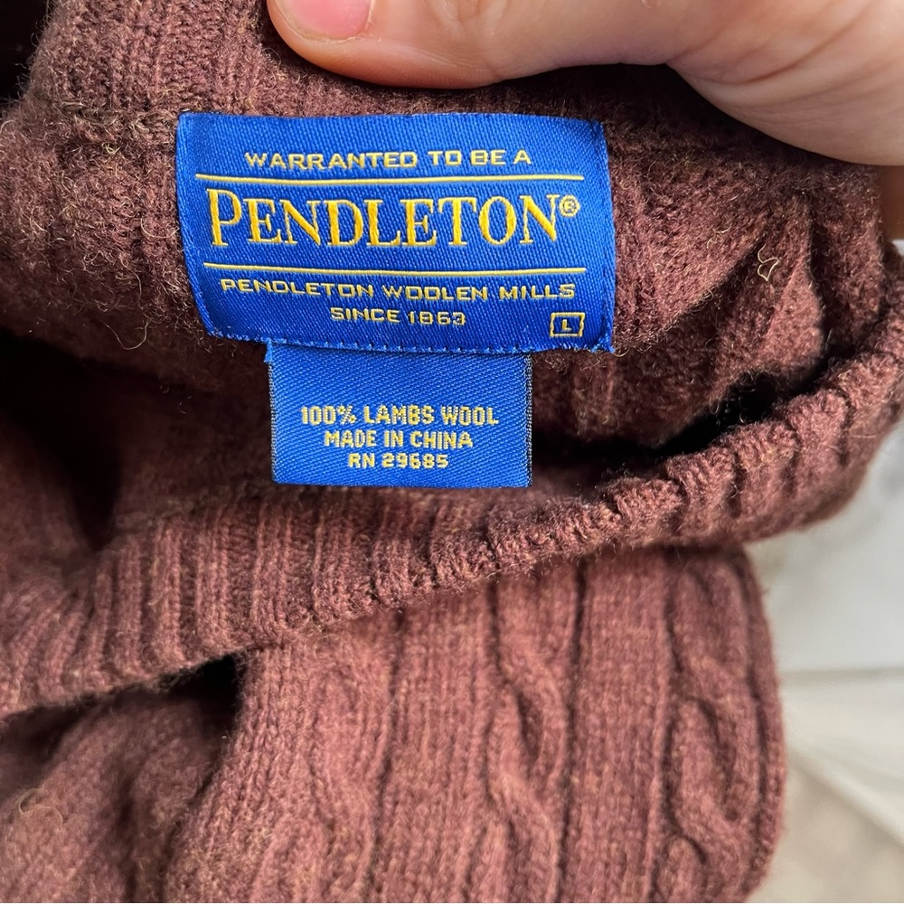 Pendleton 100% Lambswool Brown Cable Knit Sweater - image 3